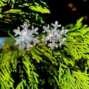 Silver Glitter Snowflake Studs